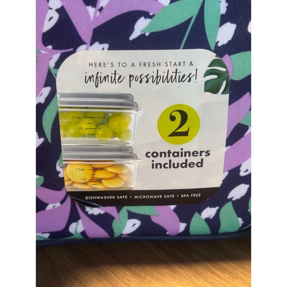 Fit + Fresh Insulated Lunch Tote With 2 Containers Floral Design Purple & Blue C - Picture 5 of 15